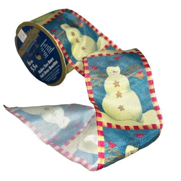 Debbie mumm country snowman wired ribbon  5 yards   2.5” wide winter cardinals - Picture 1 of 1